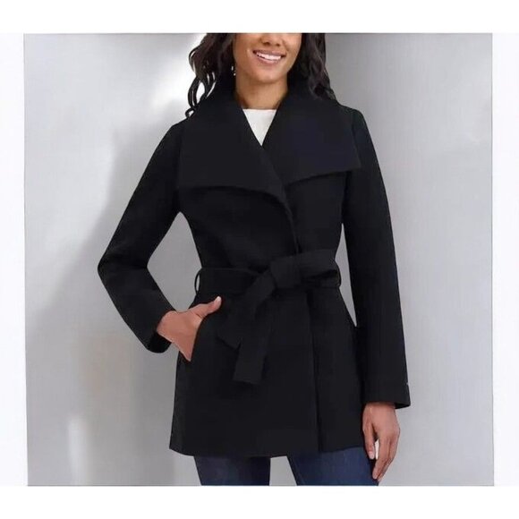 Tahari Womens Water Resistant Tie Belt Trench Wrap Coat Jacket Black Size XS NEW - Picture 1 of 8